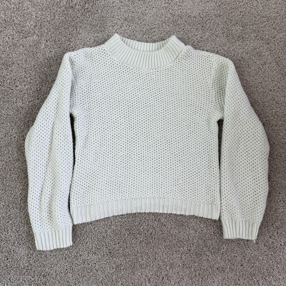 Vintage YarnWorks Cropped Sweater Womens XS White Knit Mock Neck